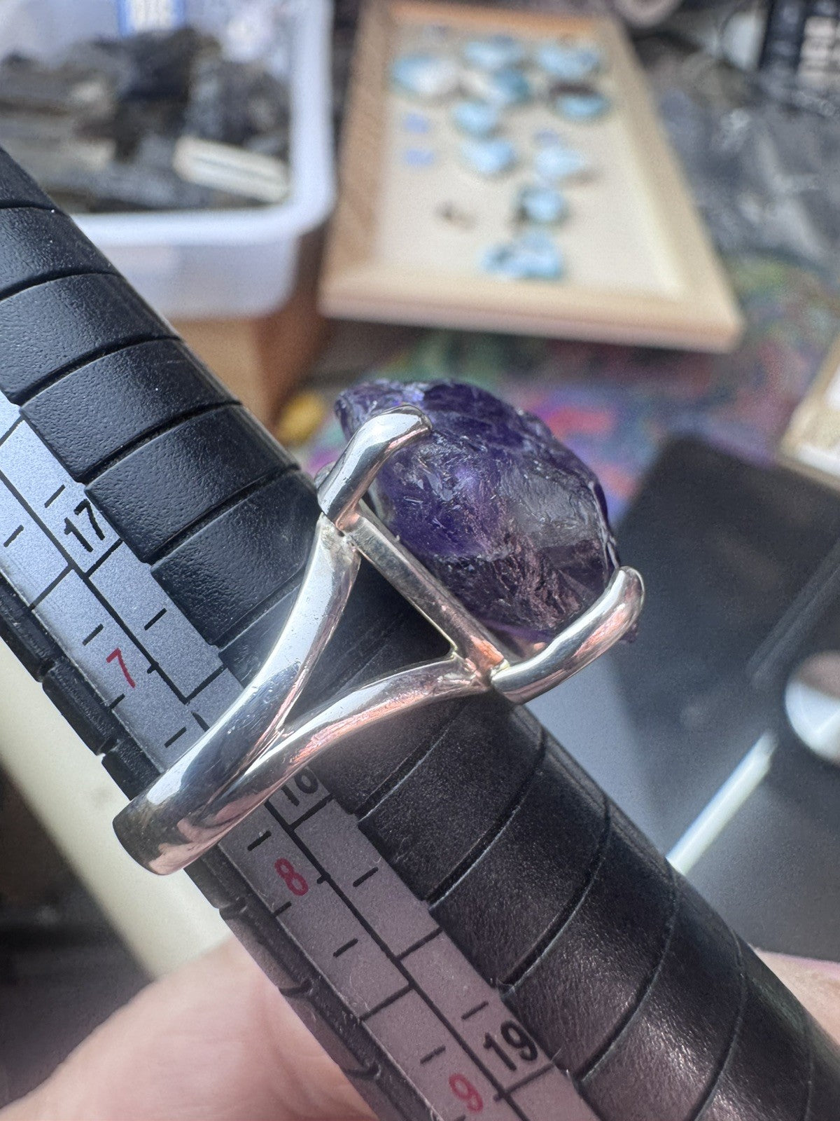 Size 8 Natural Rough  Amethyst Ring 925 silver P.5