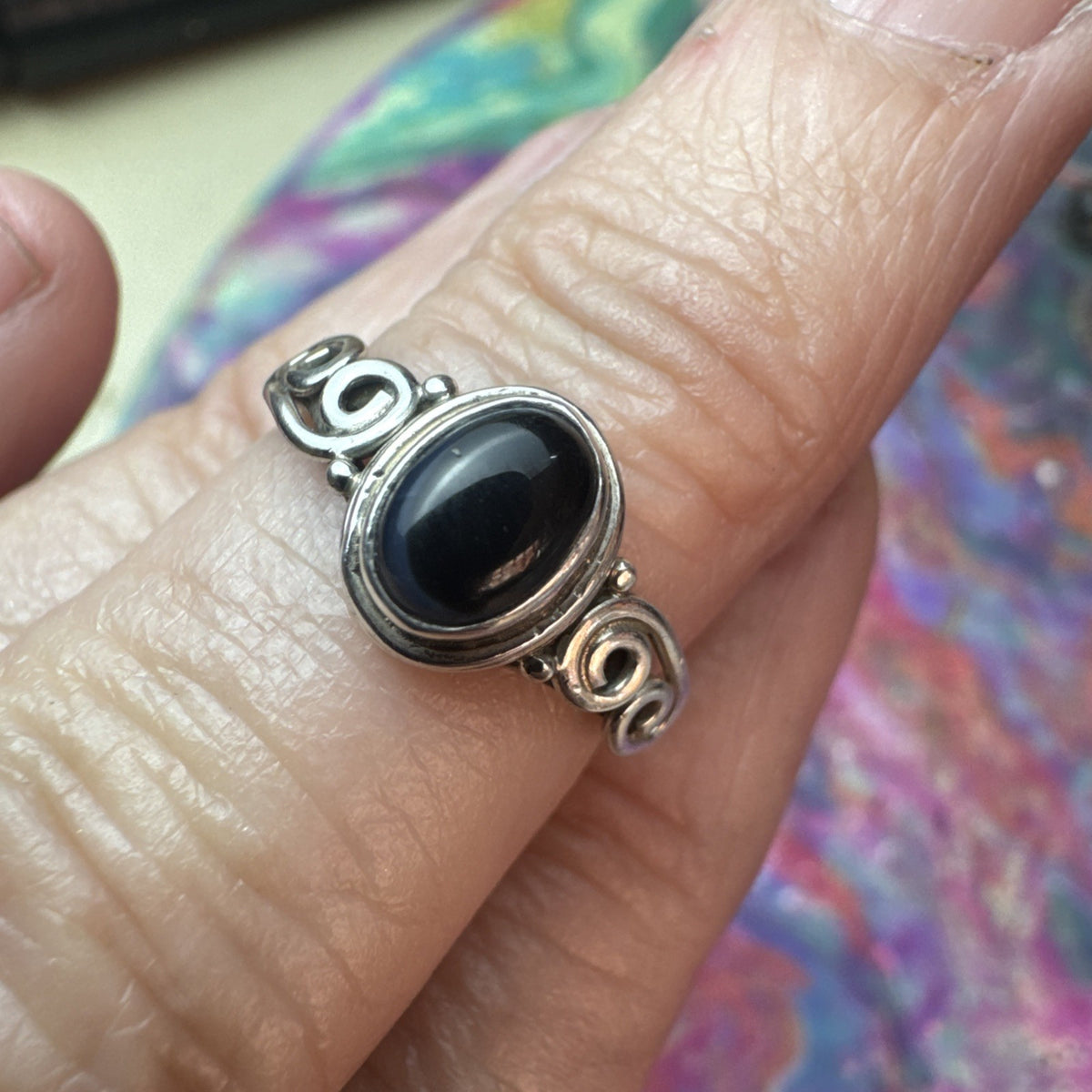 Black Agate 925 Sterling Silver Ring Size J 5