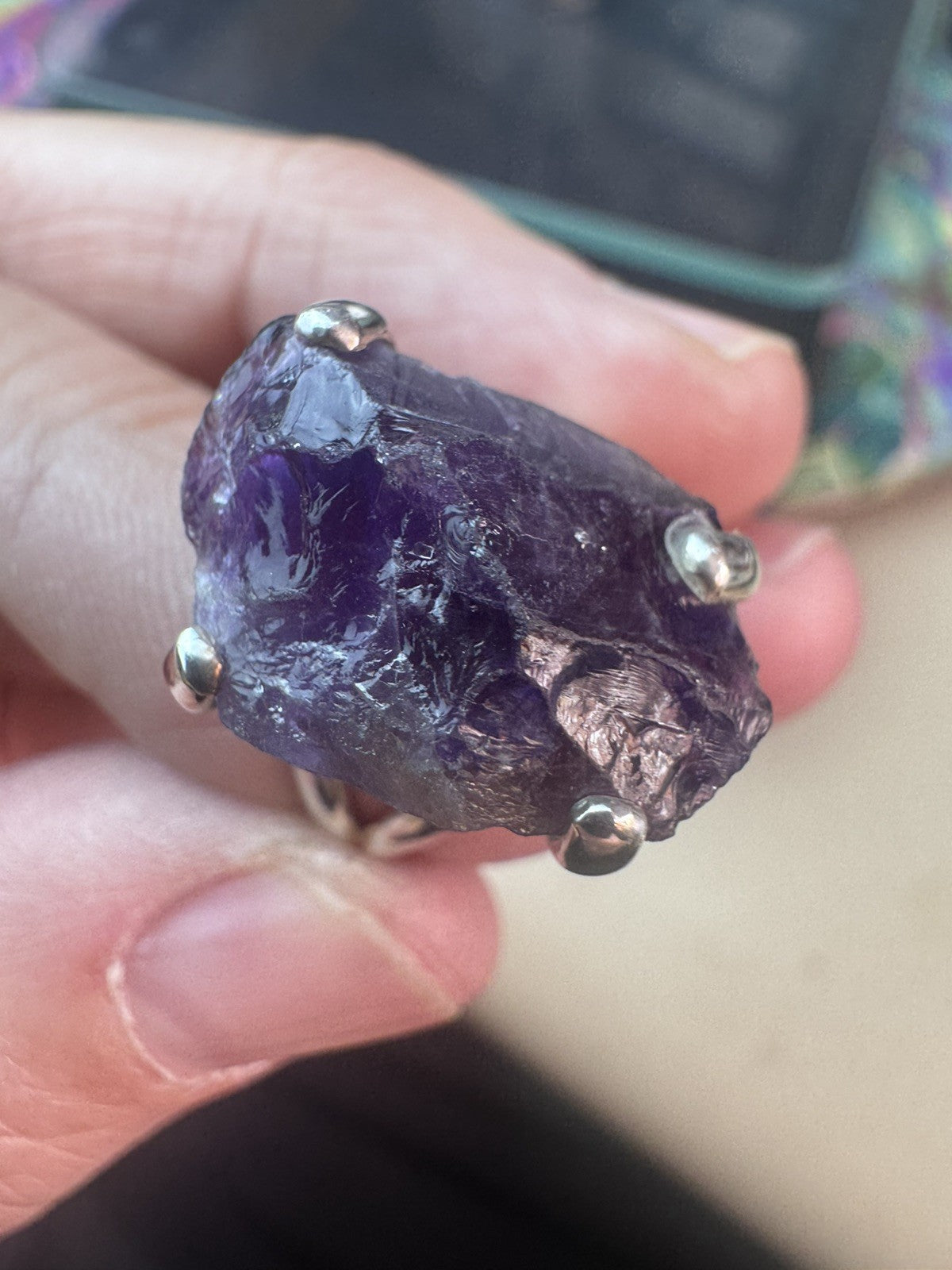 Size 8 Natural Rough  Amethyst Ring 925 silver P.5