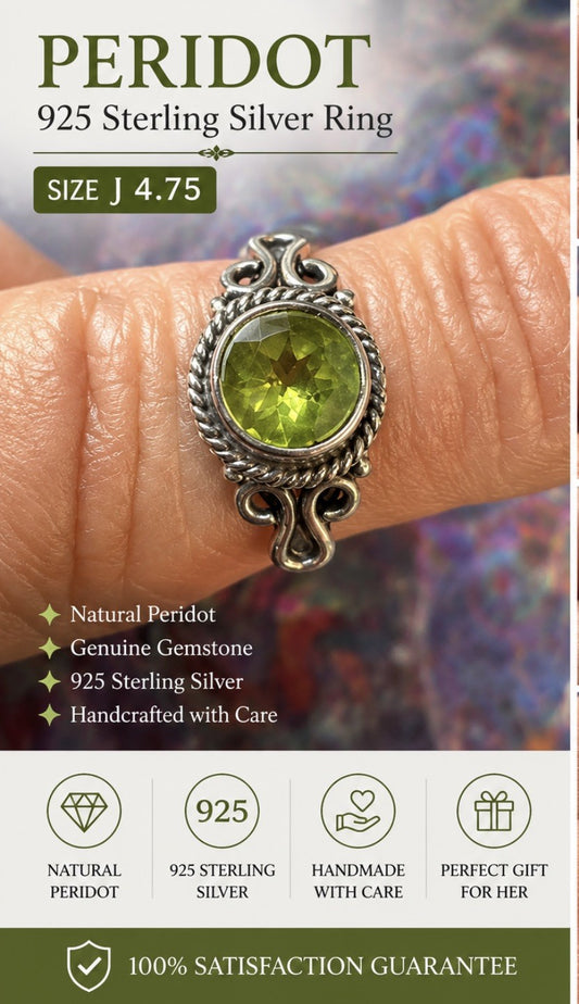Peridot  925 Sterling Silver Ring Size J 4.75