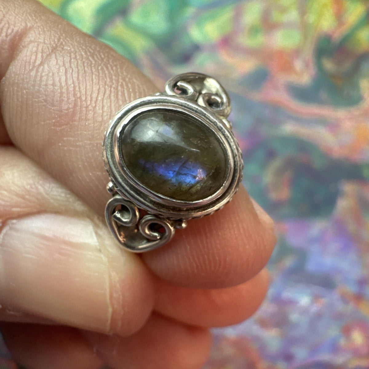 Labradorite 925 Sterling Silver Ring Size J 5