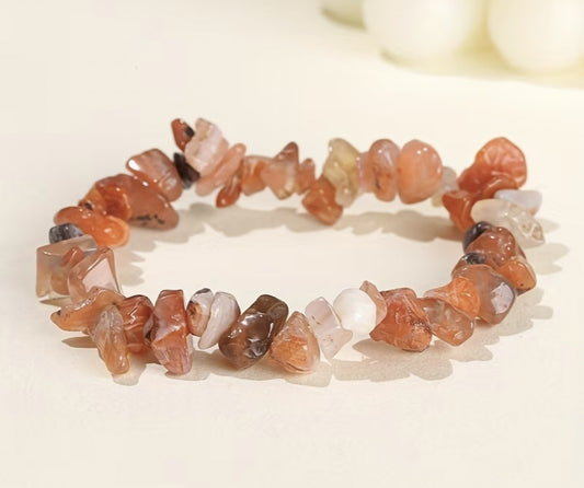 Natural Carnelian Chip Bracelet – Stretch Crystal Bracelet 18cm