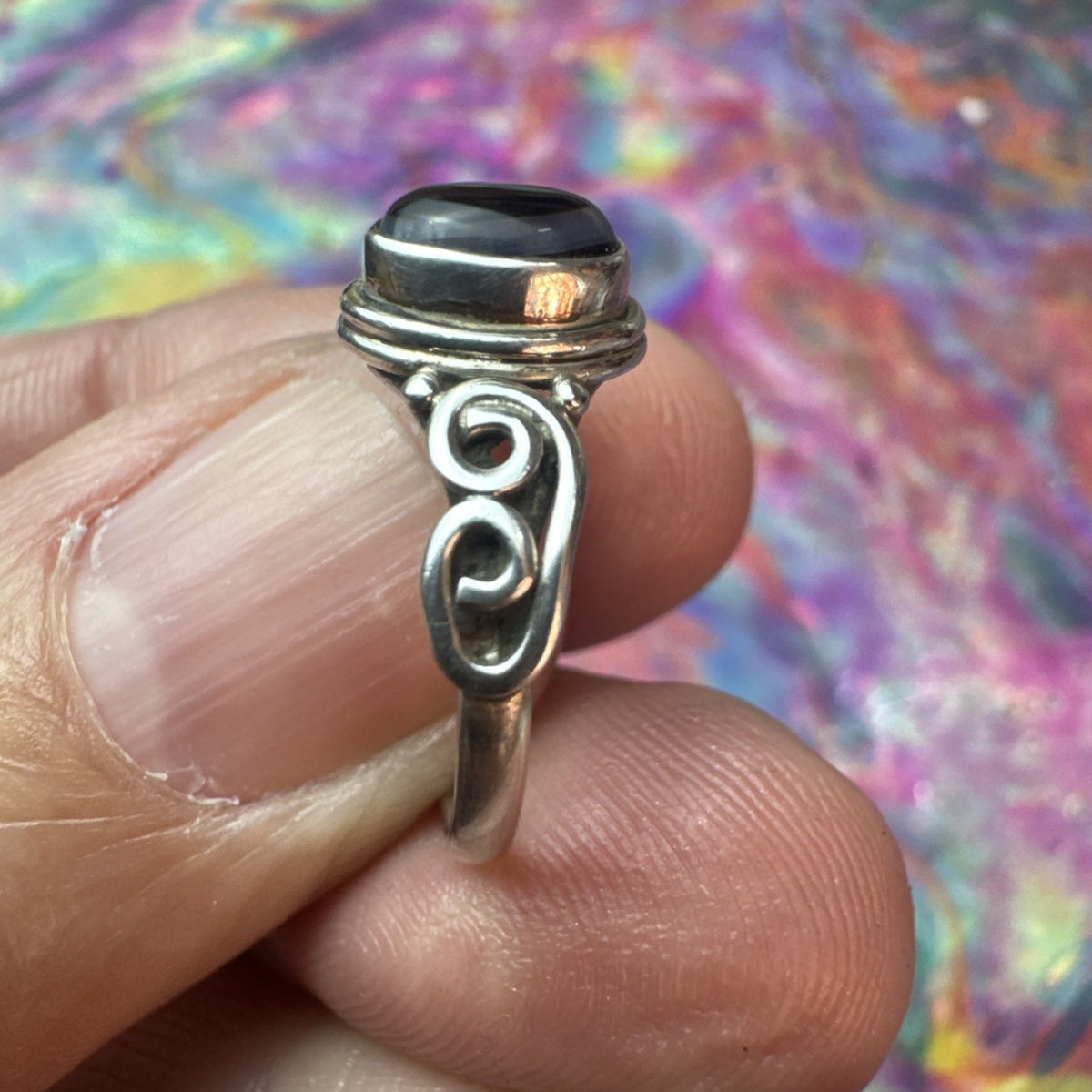 Black Agate 925 Sterling Silver Ring Size J 5