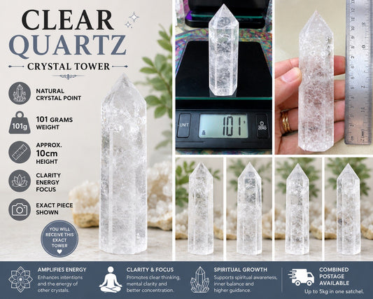 Natural Clear Quartz Crystal Tower – 101g  –  Polished Stone reiki meditation