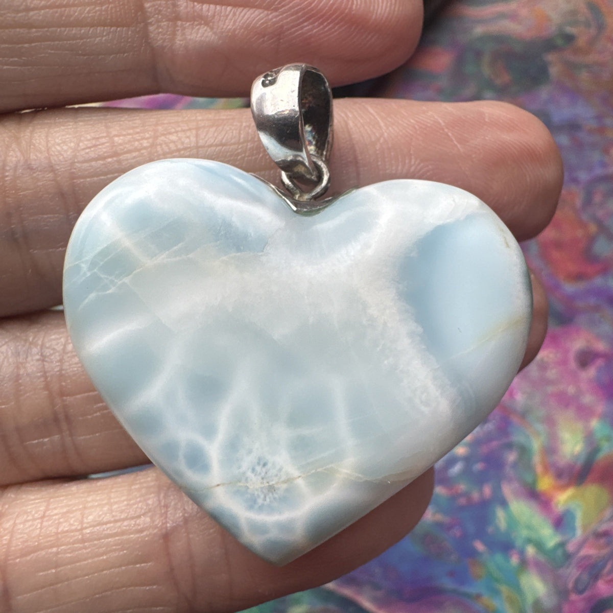 25 Gram 925 Silver Larimar Heart Pendant Handmade In  the Dominican Republic
