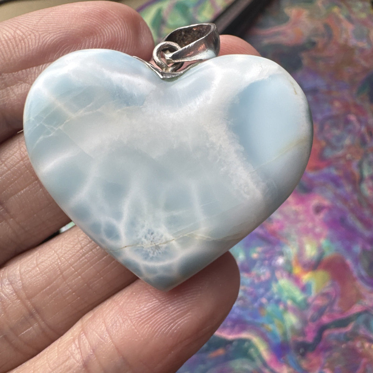 25 Gram 925 Silver Larimar Heart Pendant Handmade In  the Dominican Republic