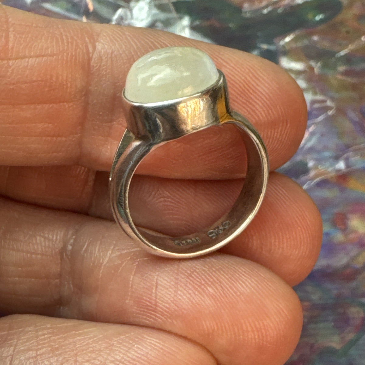 Rainbow Moonstone  925 Sterling Silver Ring Size J 4.75
