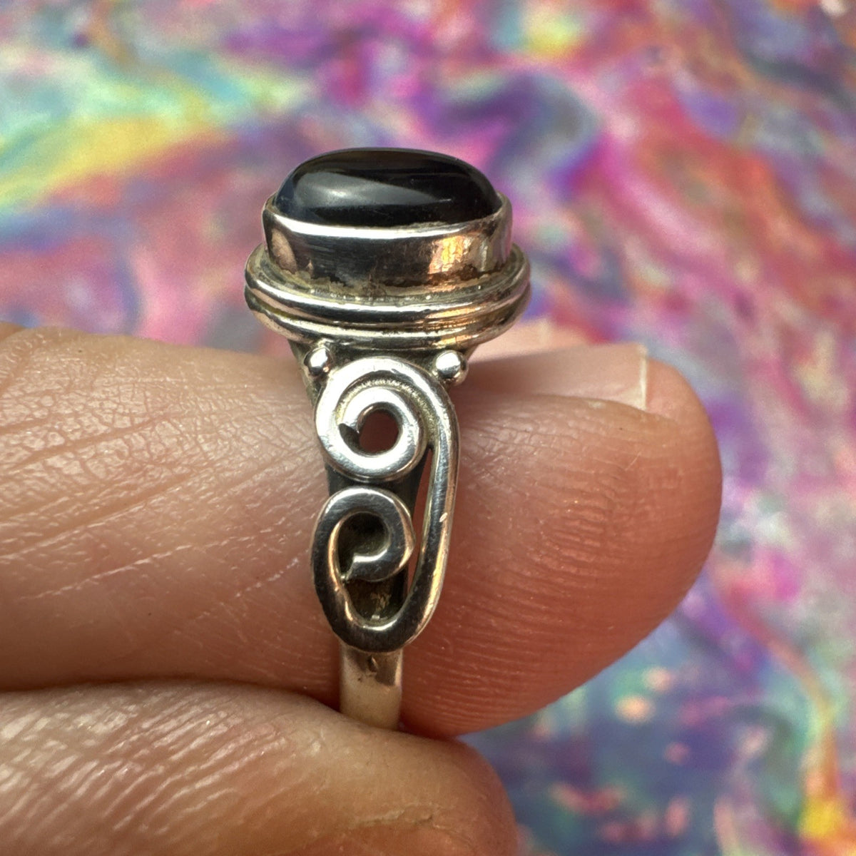 Black Agate 925 Sterling Silver Ring Size J 5