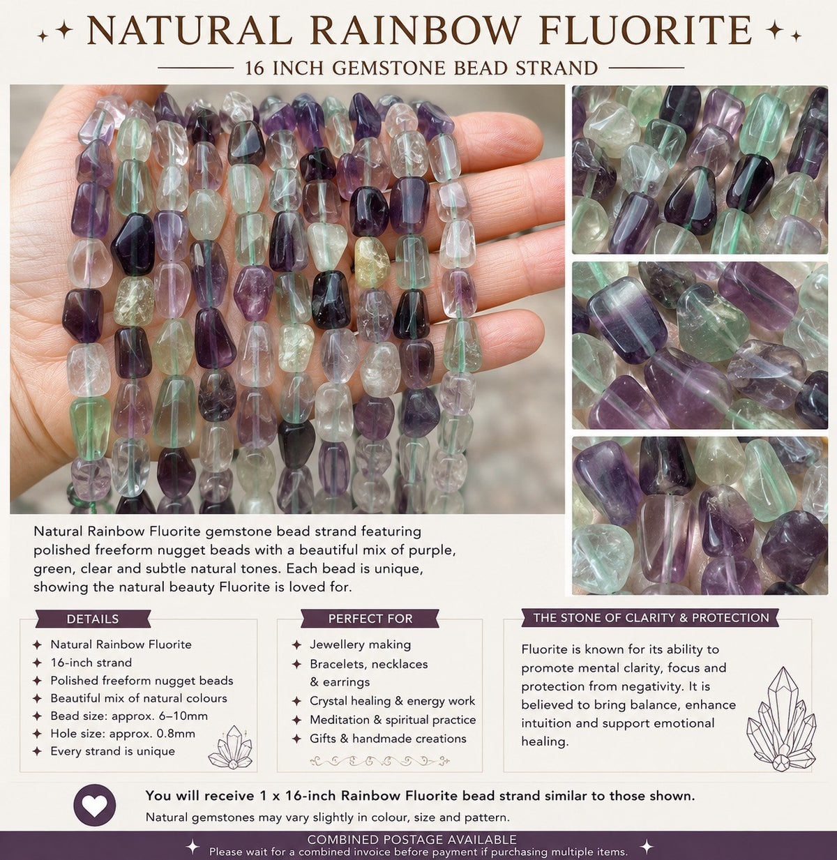 Natural Rainbow Fluorite Gemstone Bead Strand – 16 Inch