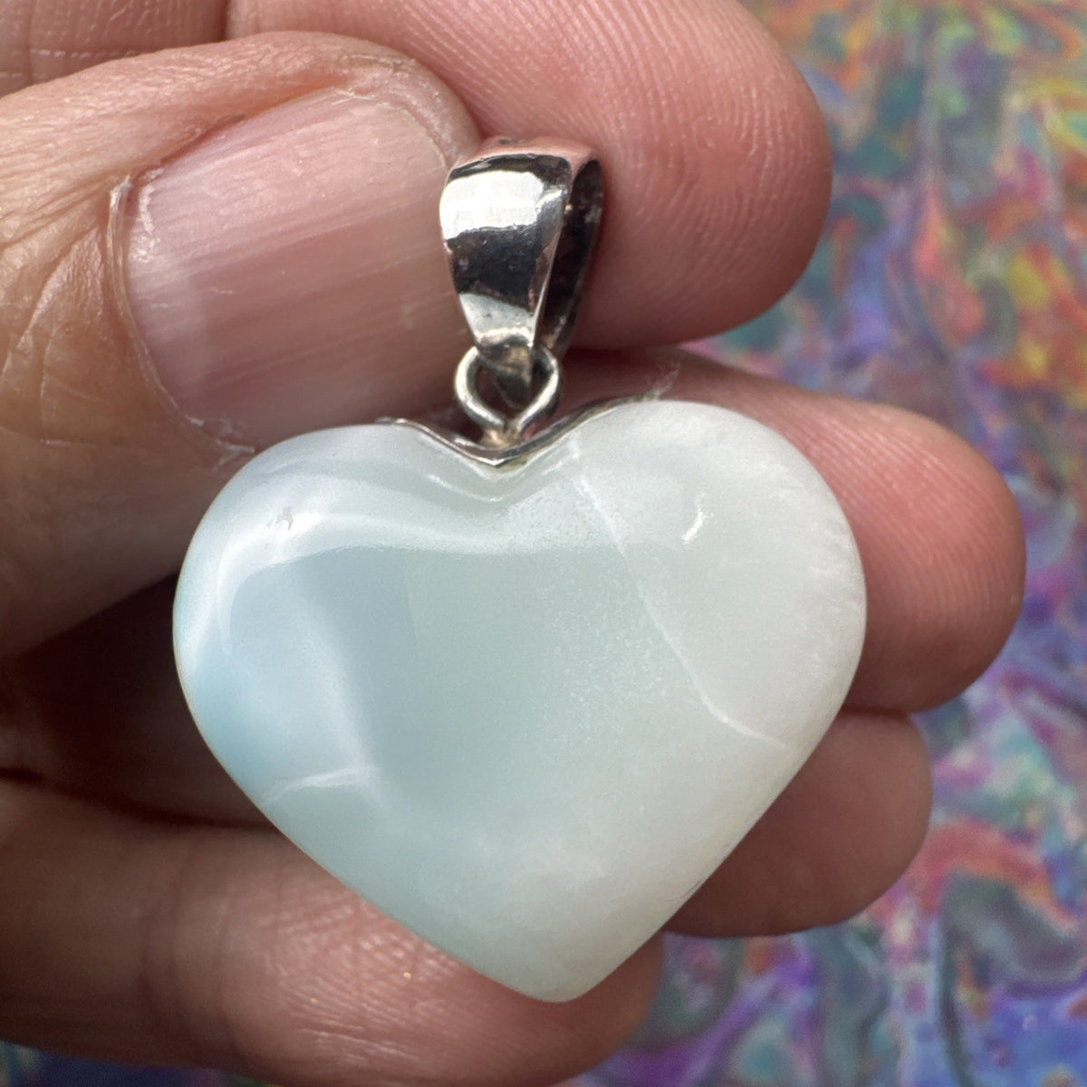 14 Gram 925 Silver Larimar Heart Pendant Handmade In  the Dominican Republic