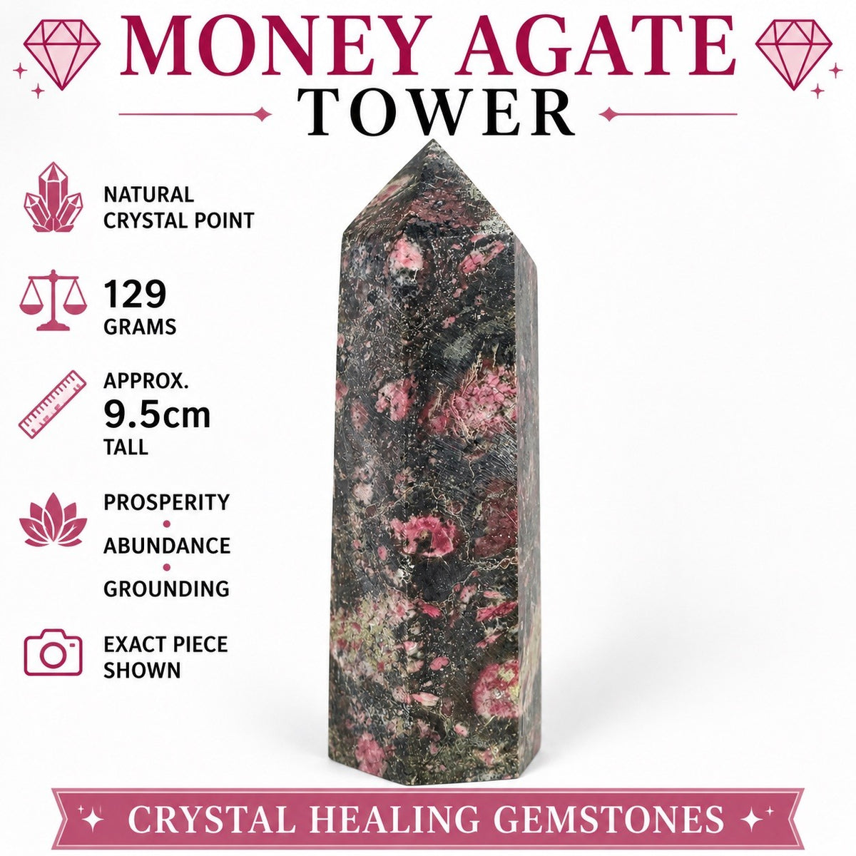 Money Agate Crystal Tower – 129g   Natural  Polished Stone reiki meditation