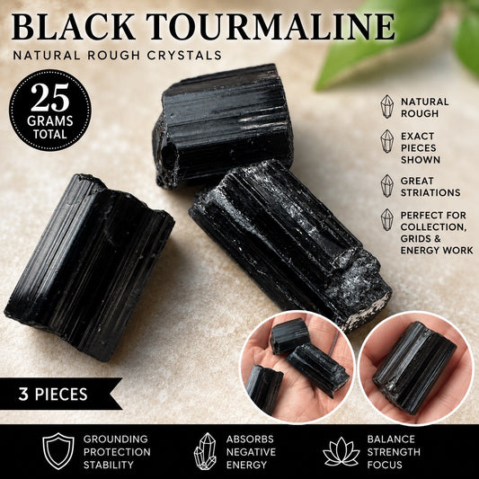 25g Natural Black Tourmaline Rough Lot – 3 Pieces A Grade