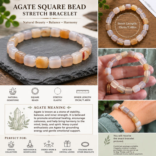 Agate Square Bead Bracelet