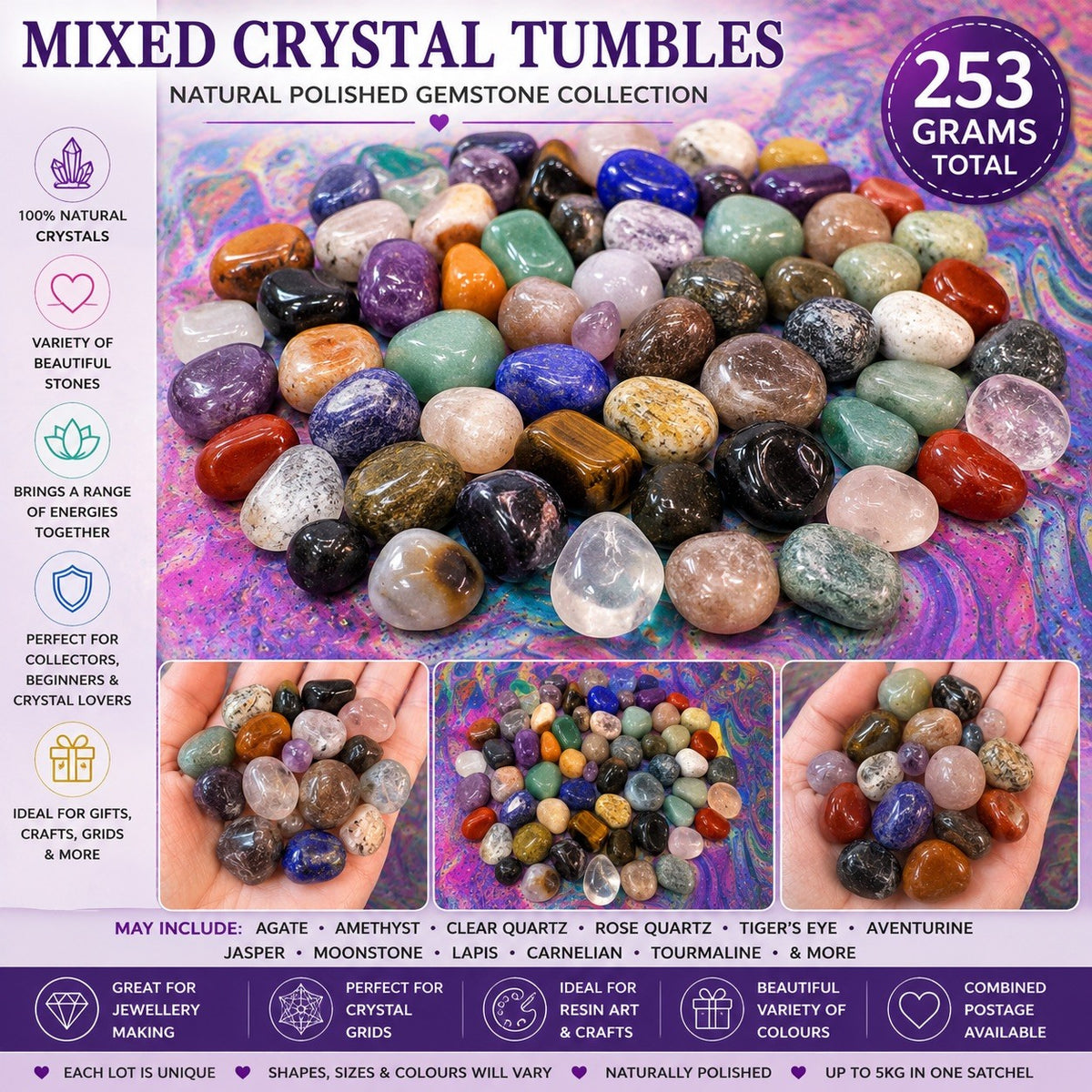 Mixed  crystal Tumbles 253 grams lot