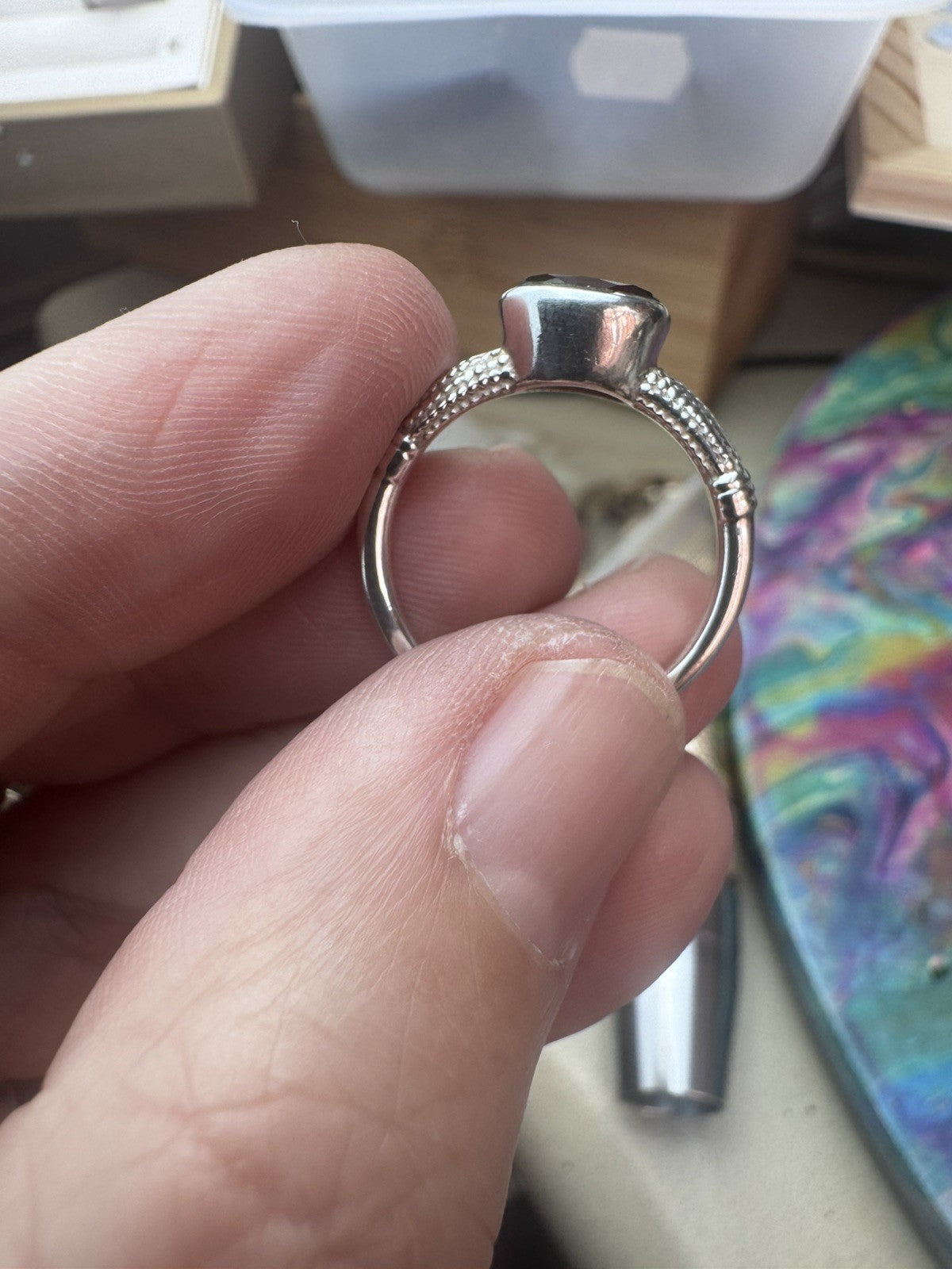Size 8.5 Natural Garnet Crystal Ring 925 silver Q