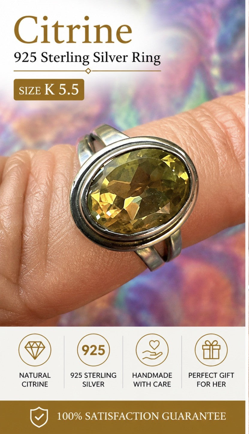 Citrine  925 Sterling Silver Ring Size K 5.5