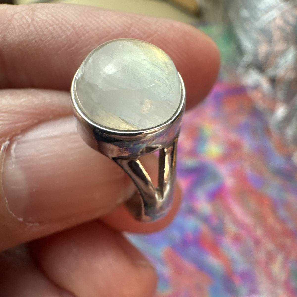 Rainbow Moonstone  925 Sterling Silver Ring Size J 4.75