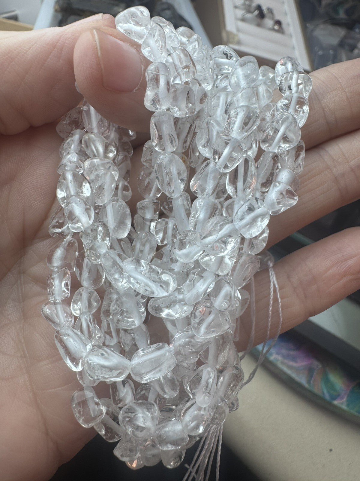 Natural Clear Quartz Tumble Bead Strand – 16 Inch