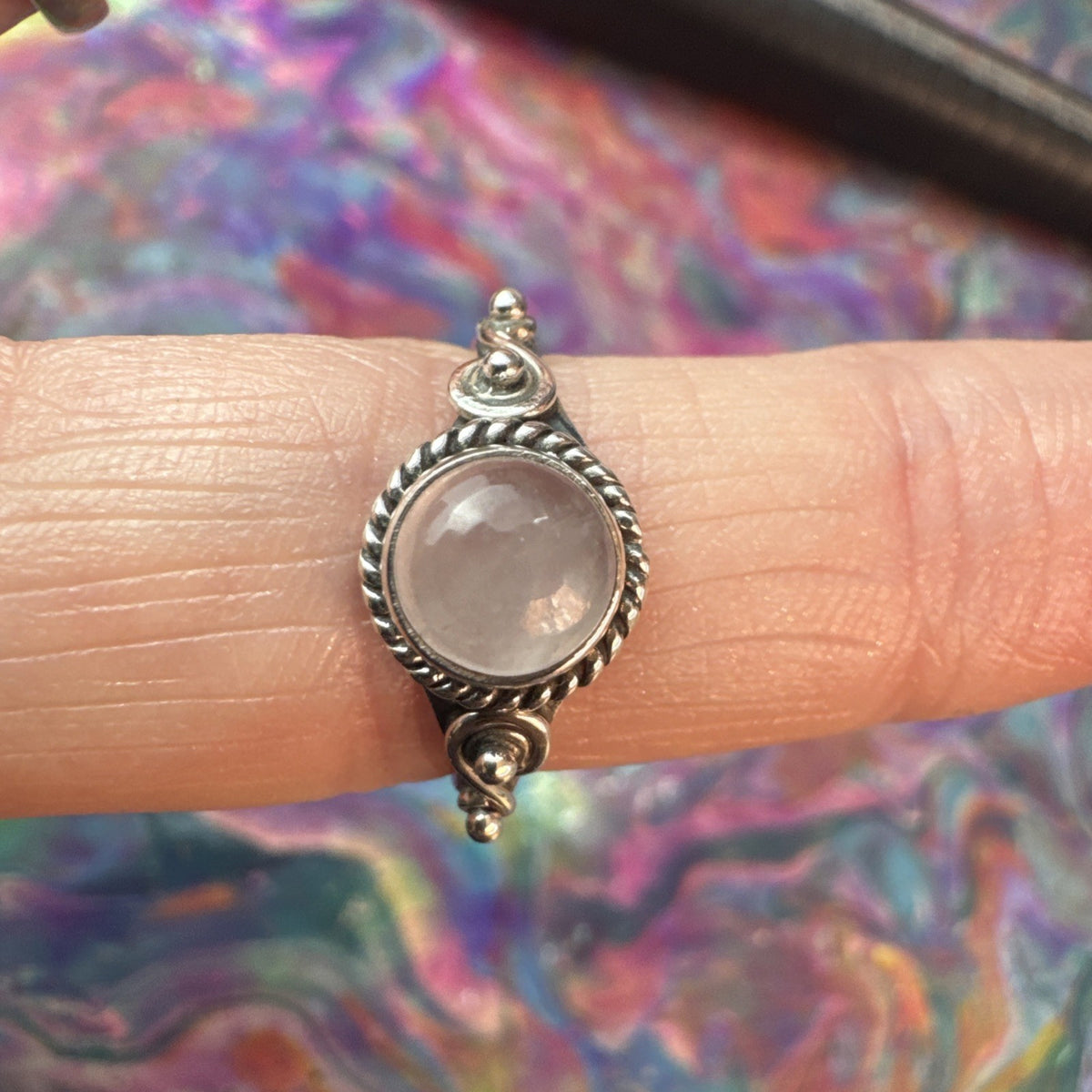 Rose Quartz  925 Sterling Silver Ring Size J 4.75