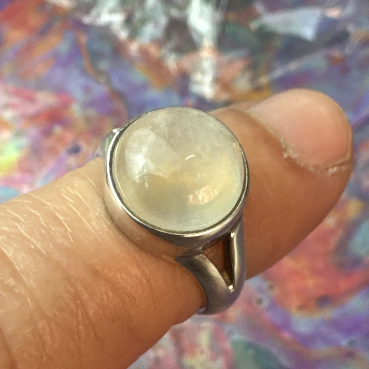 Rainbow Moonstone  925 Sterling Silver Ring Size J 4.75