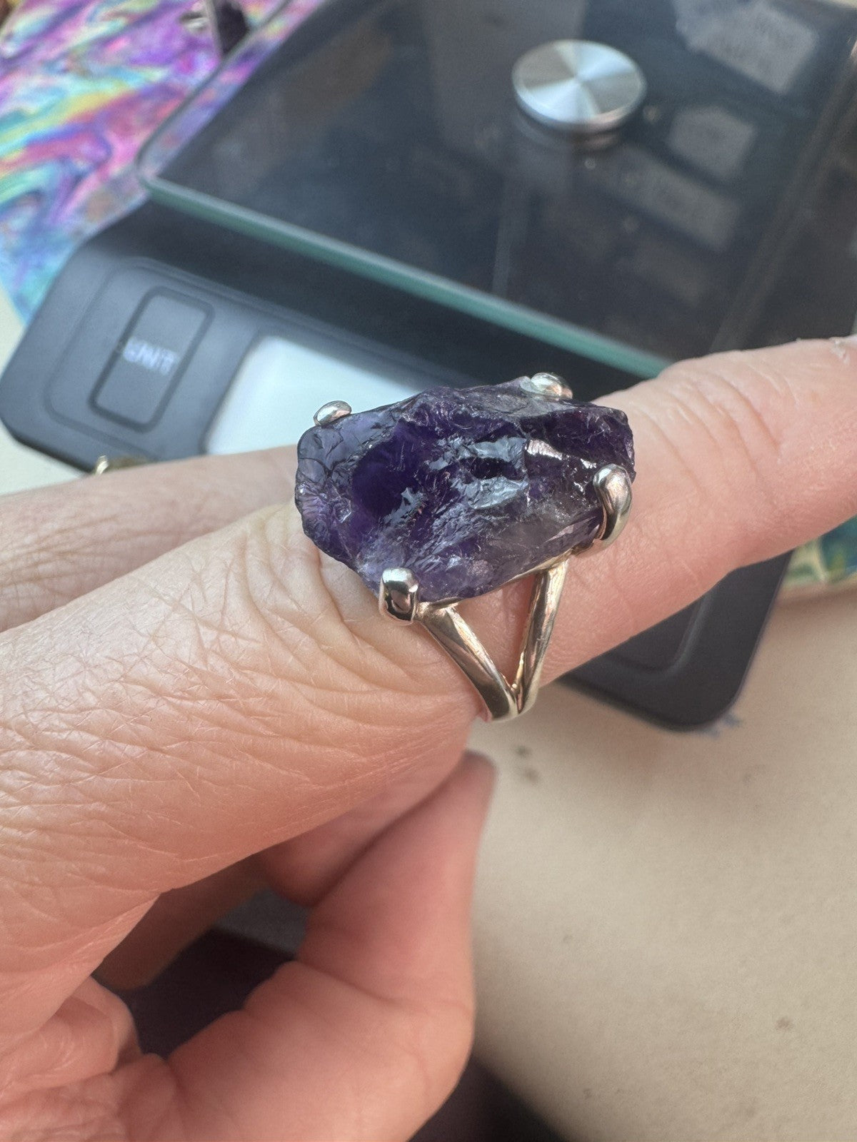 Size 8 Natural Rough  Amethyst Ring 925 silver P.5