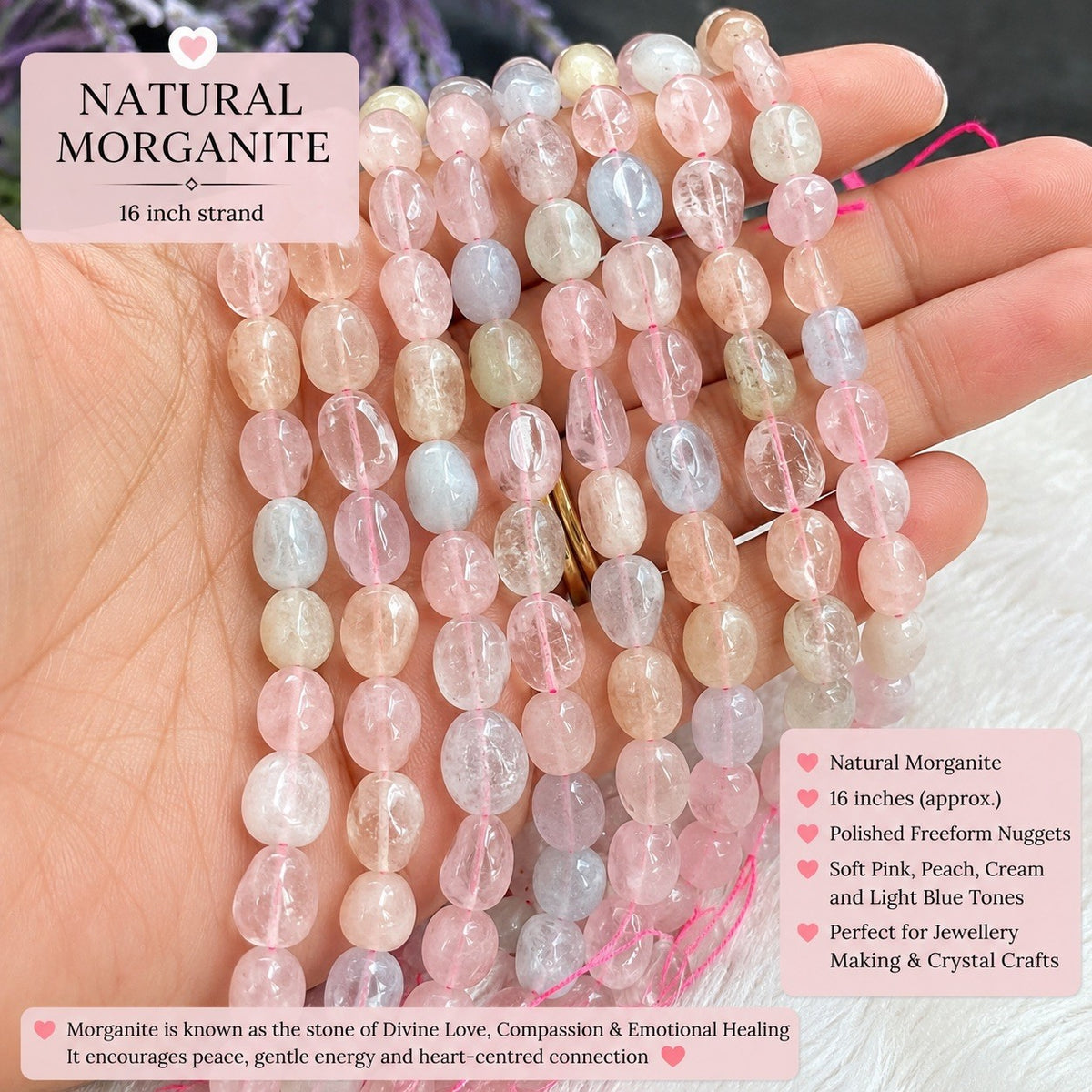 Morganite 16-Inch Gemstone Bead Strand