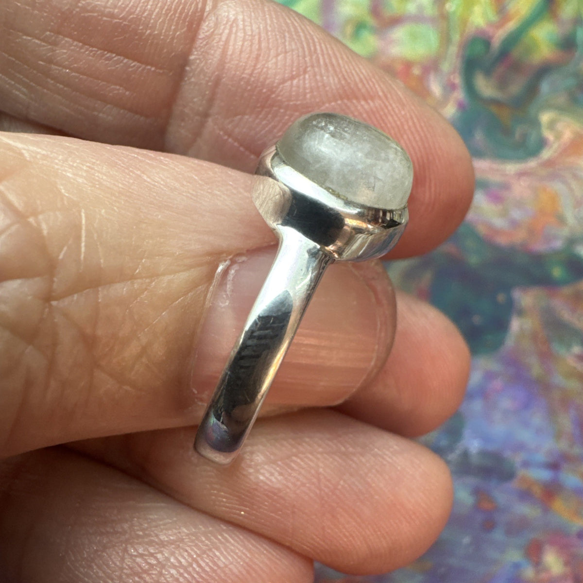 Blue Moonstone  925 Sterling Silver Ring Size Q 8.5