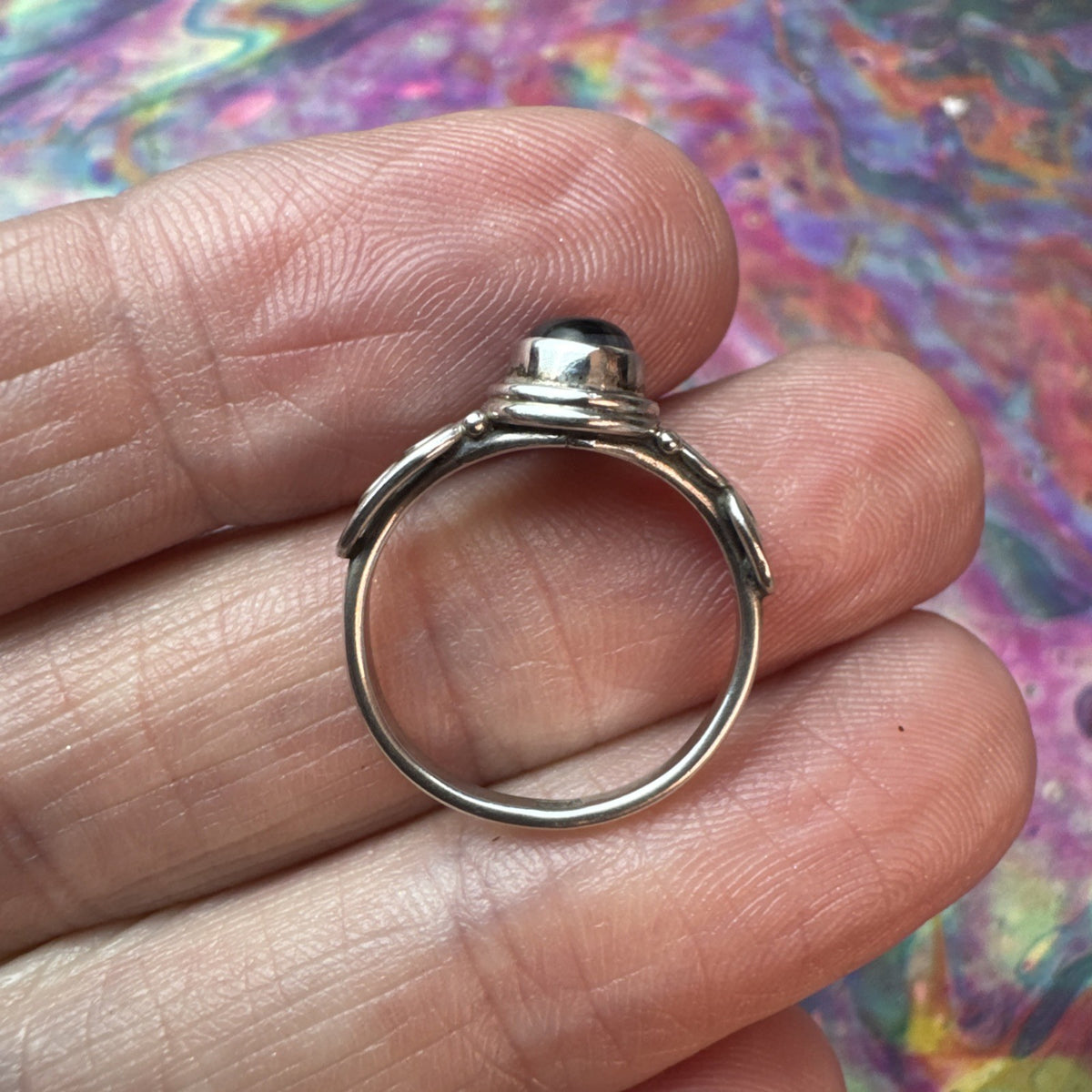 Black Agate 925 Sterling Silver Ring Size J 5