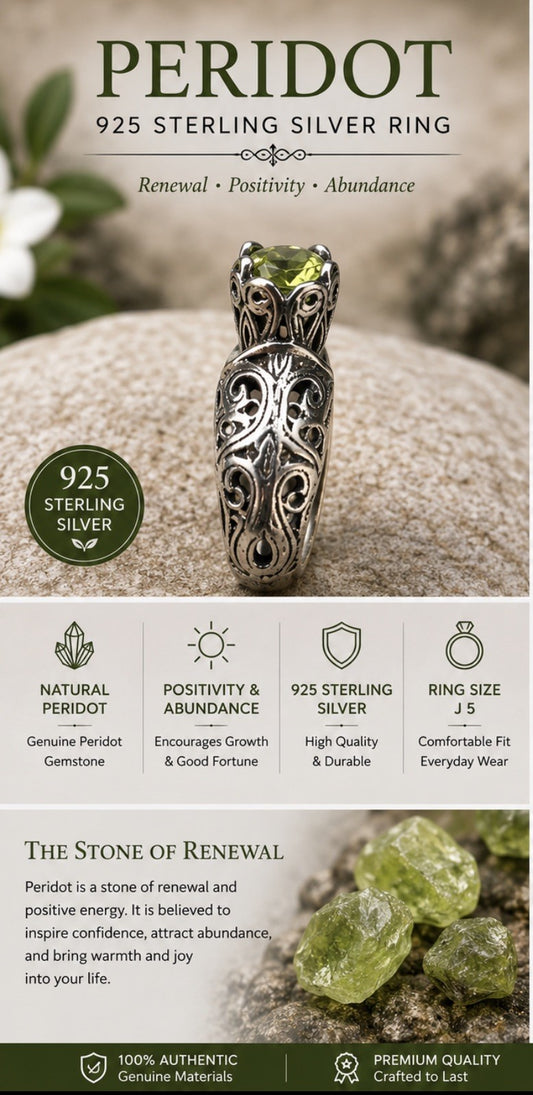 Peridot 925 Sterling Silver Ring Size J 5
