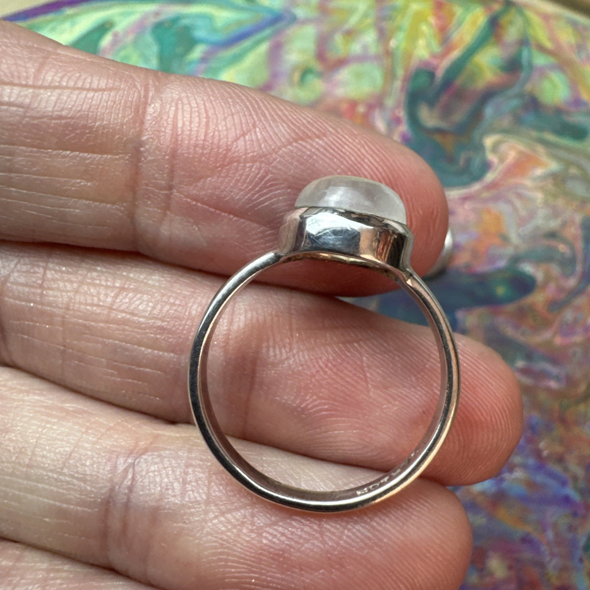 Blue Moonstone  925 Sterling Silver Ring Size Q 8.5