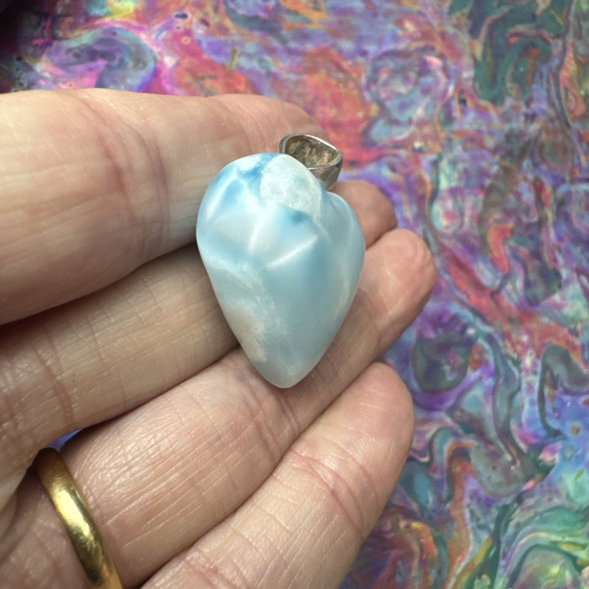 15 Gram 925 Silver Larimar Heart Pendant Handmade In  the Dominican Republic