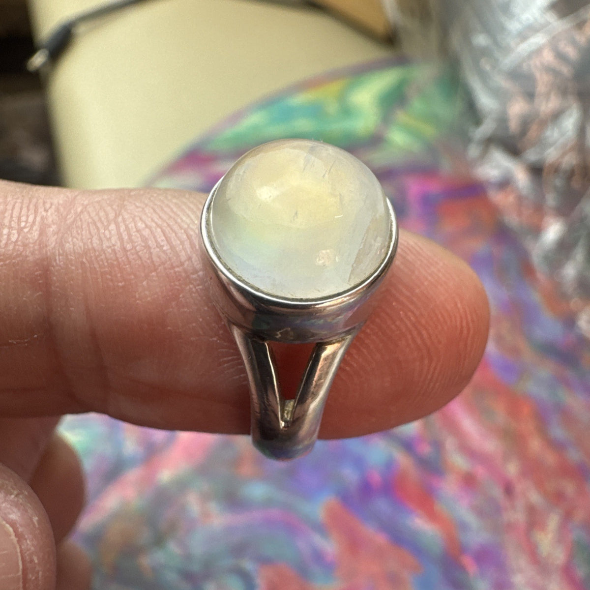 Rainbow Moonstone  925 Sterling Silver Ring Size J 4.75