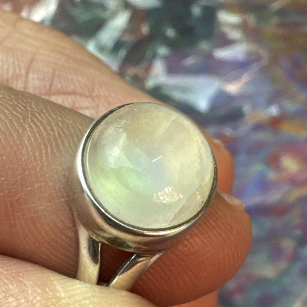 Rainbow Moonstone  925 Sterling Silver Ring Size J 4.75