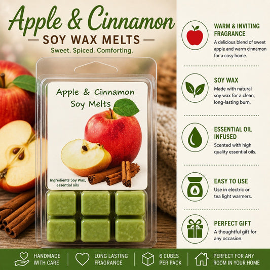 Apple & Cinnamon Soy Wax Melts  Handmade Scented | Long Lasting Fragrance