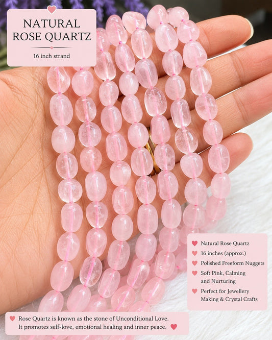 Natural Rose Quartz Gemstone Bead Strand