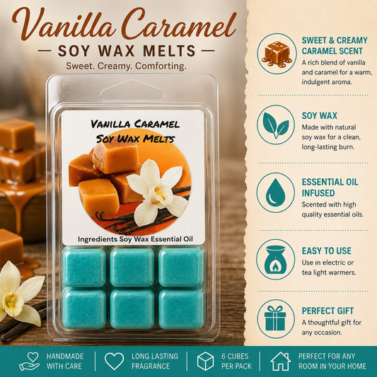 Vanilla Caramel Soy Wax Melts  Handmade Scented | Long Lasting Fragrance