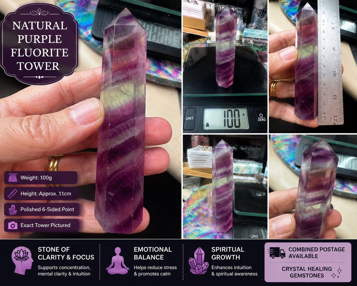 Natural Purple Fluorite Tower – 100g  Polished Stone reiki meditation