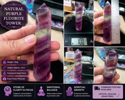 Natural Purple Fluorite Tower – 100g  Polished Stone reiki meditation
