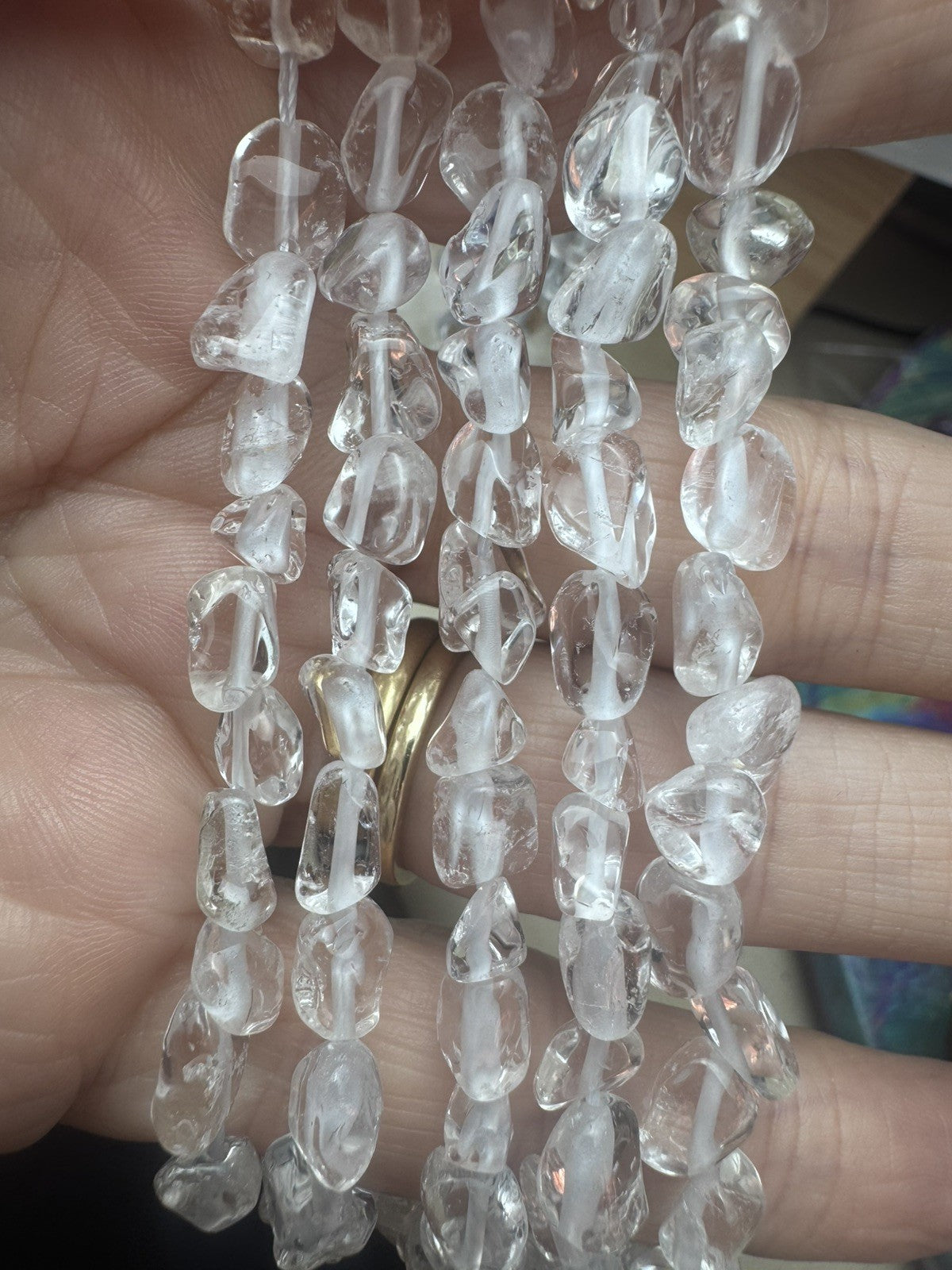 Natural Clear Quartz Tumble Bead Strand – 16 Inch