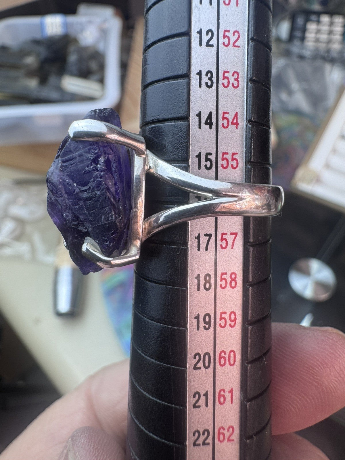 Size 8 Natural Rough  Amethyst Ring 925 silver P.5