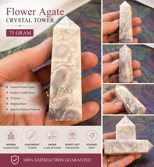 75 Gram  Flower Agate Crystal Tower