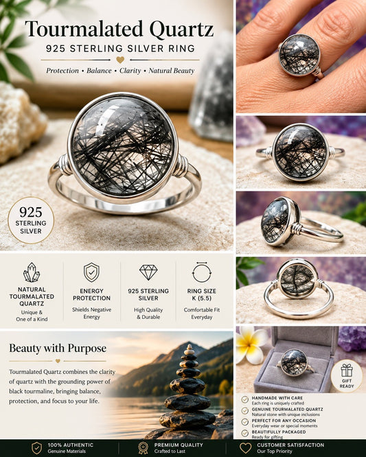 Tormalised Quartz 925 Sterling Silver Ring Size K 5.5