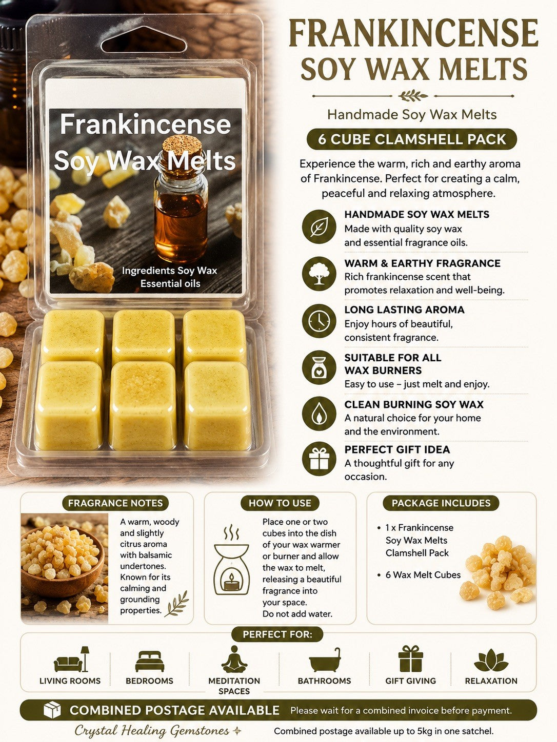 Frankincense Soy Wax Melts – 6 Cube Clamshell Pack