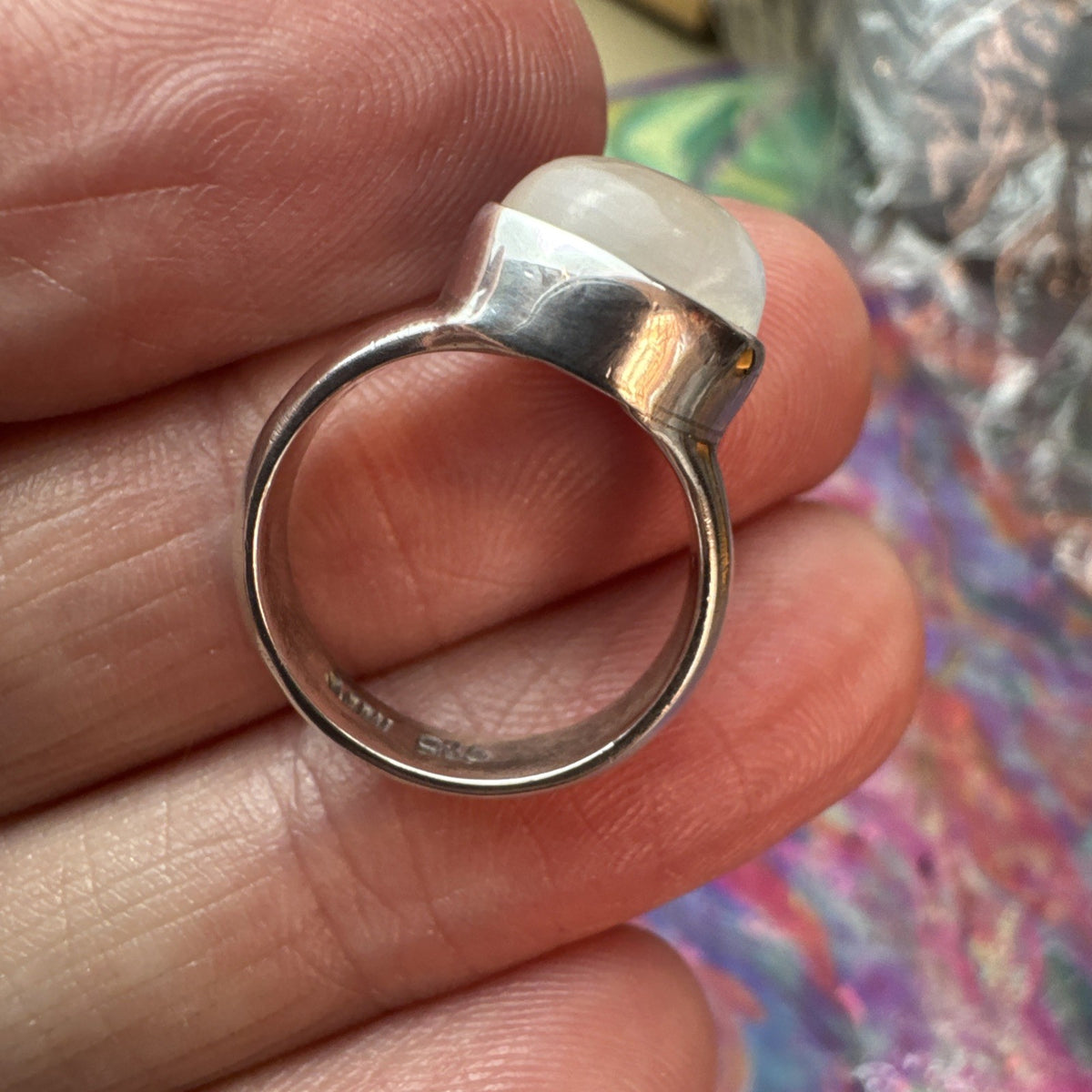Rainbow Moonstone  925 Sterling Silver Ring Size J 4.75