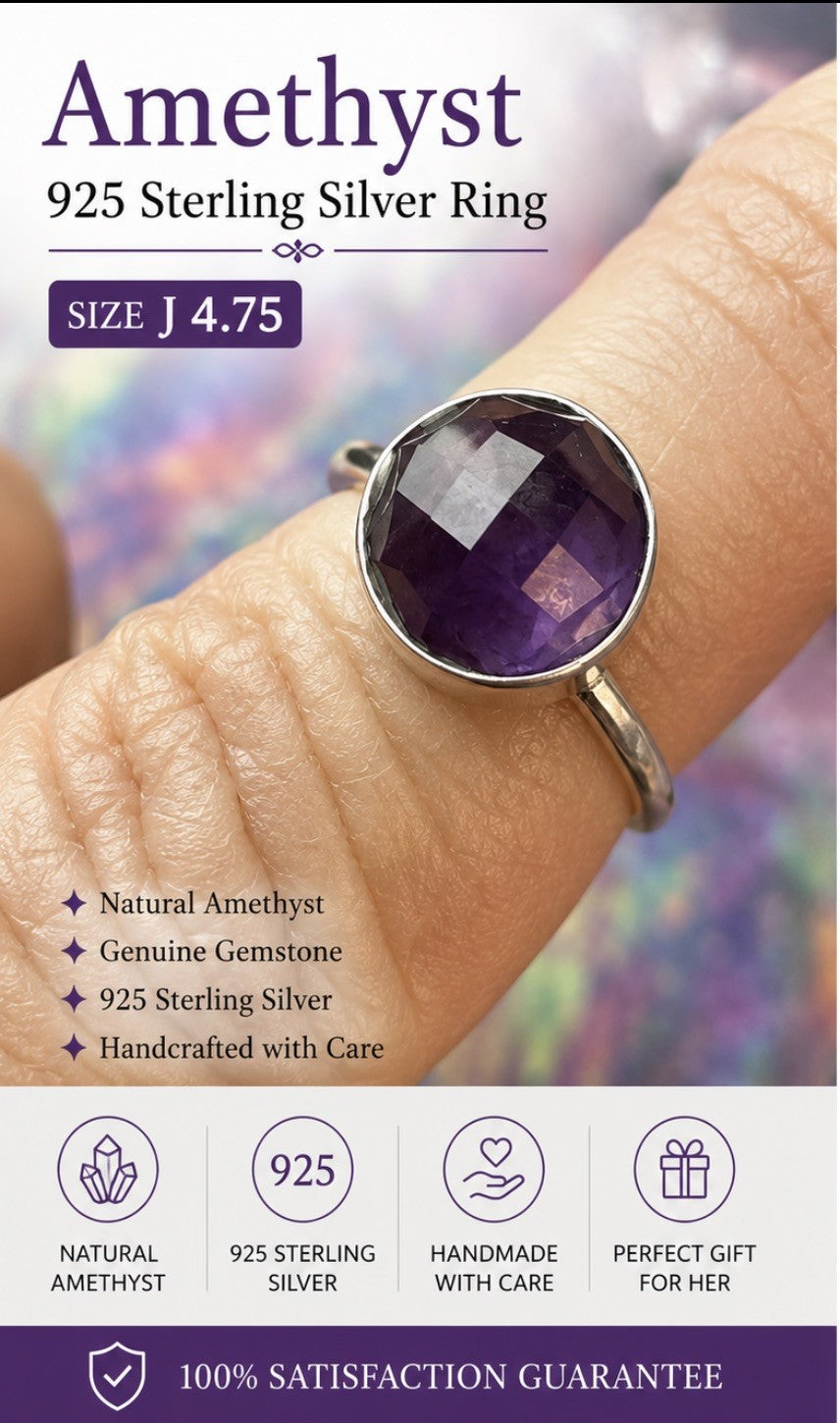 Amethyst 925 Sterling Silver Ring Size J 4.75