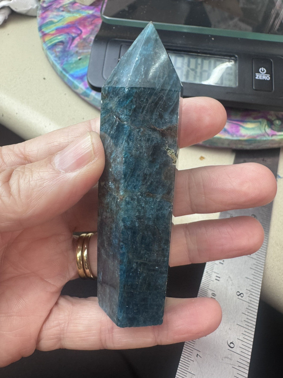Blue Apatite Crystal Tower – 129g   Polished Stone reiki meditation