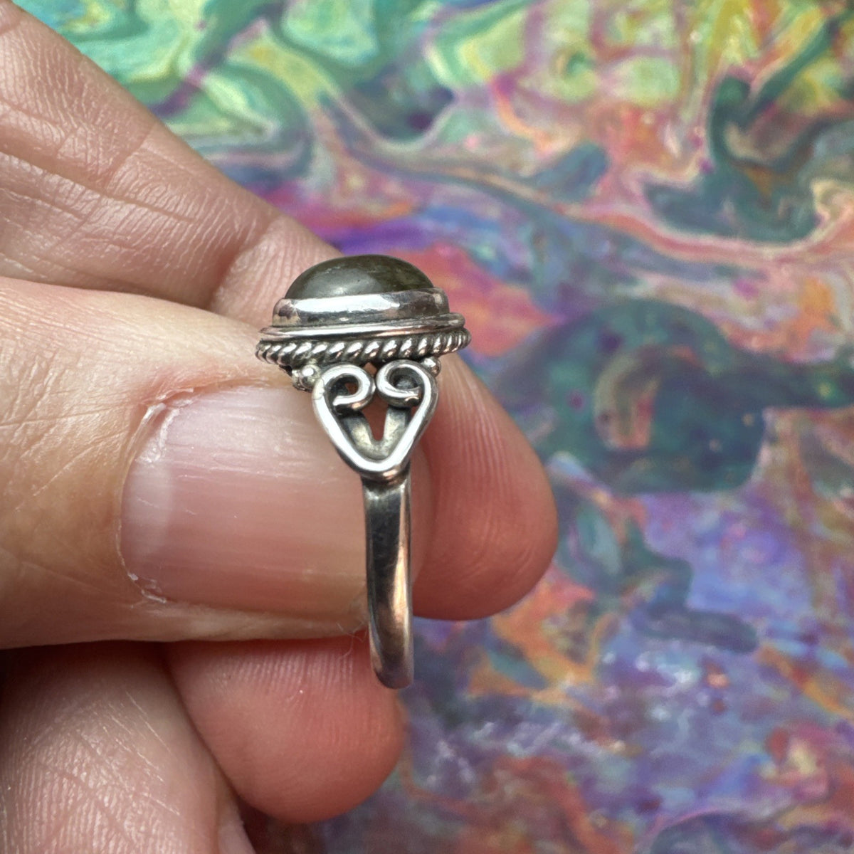 Labradorite 925 Sterling Silver Ring Size J 5