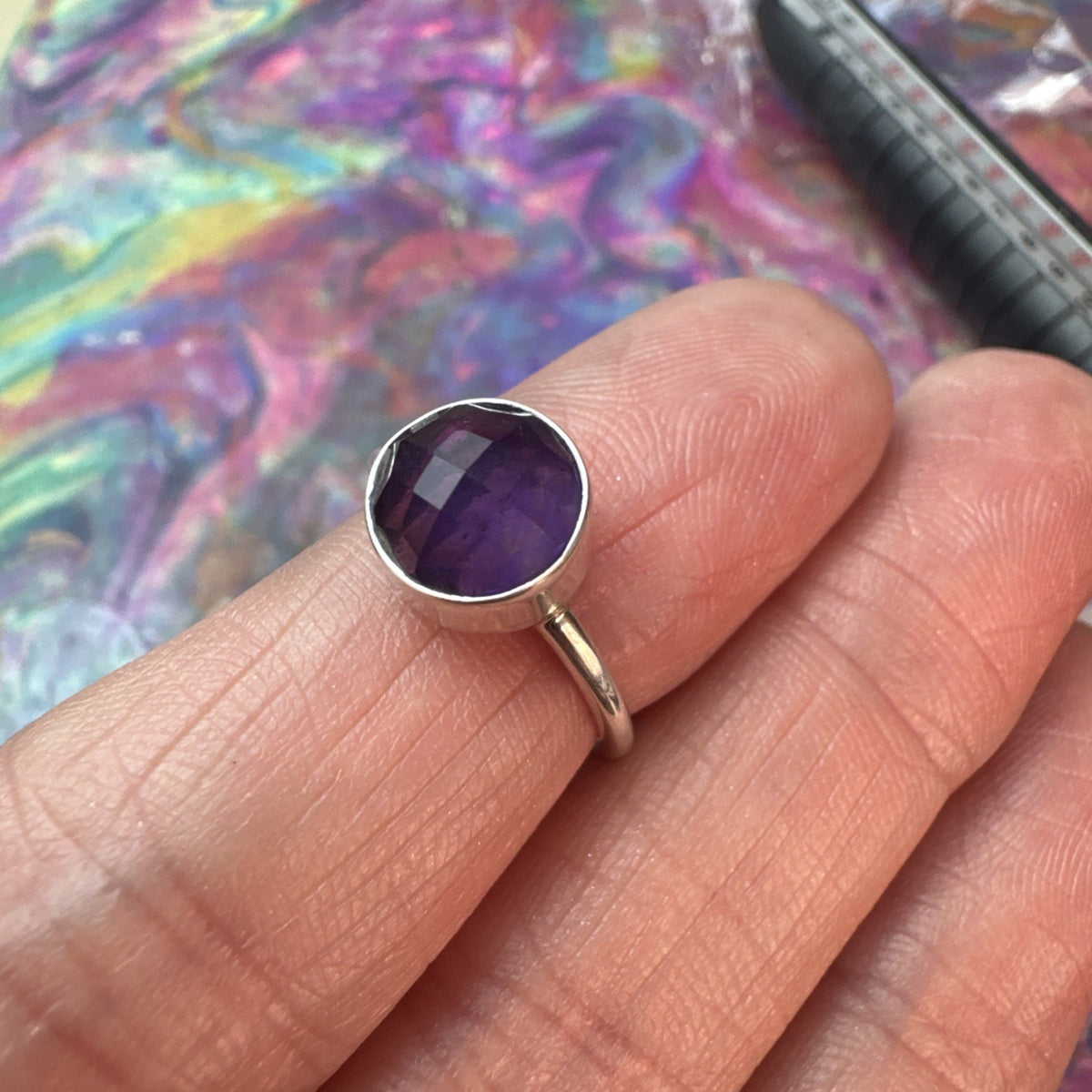 Amethyst 925 Sterling Silver Ring Size J 4.75