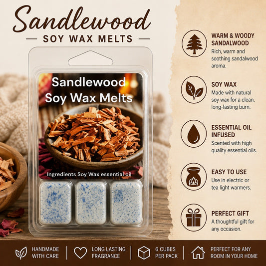 Sandlewood Soy Wax Melts | Handmade Scented | Long Lasting Fragrance