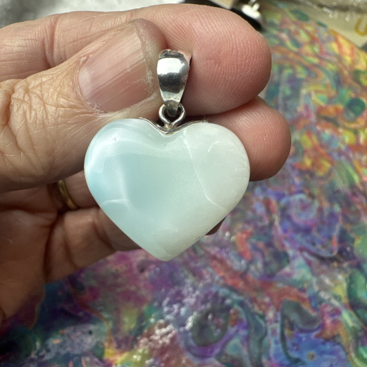 14 Gram 925 Silver Larimar Heart Pendant Handmade In  the Dominican Republic